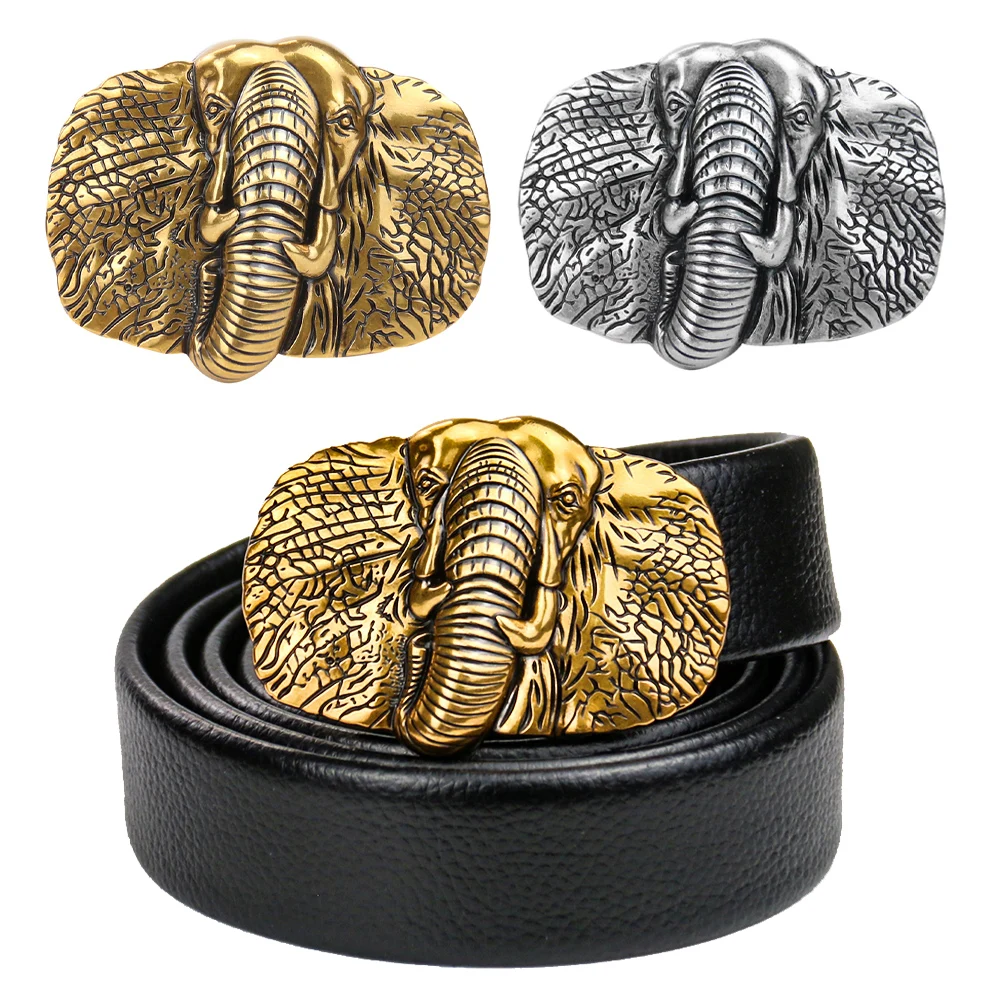 Heavy Metal Elephant Belt Buckle Gold Silver Animal Lucky Buddhist Hebilla Cinturon Cowboy Leather Craft Strap Jeans Accessory