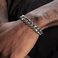 6-12MM Cuban Chain Mens Bracelet,Waterproof Stainless Steel Curb Link Chain Wristband,Punk Jewelry Gifts