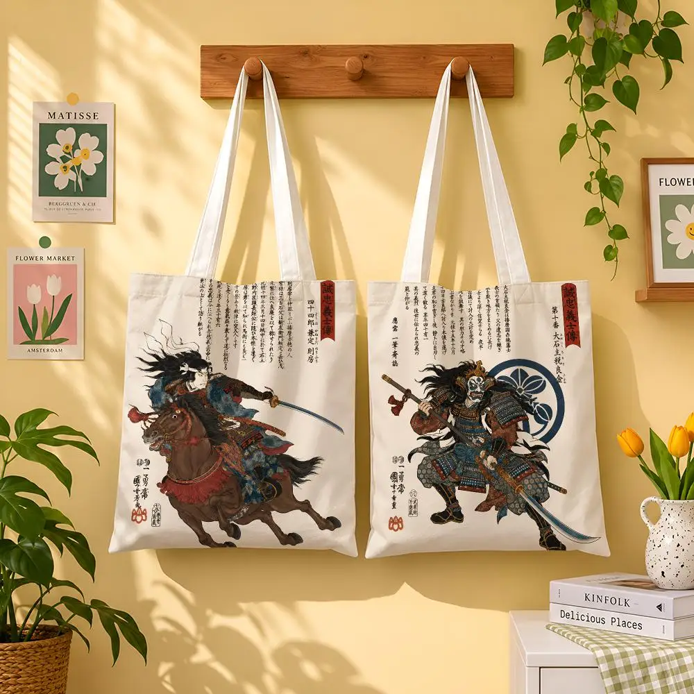 Utagawa Kuniyoshi 47 Ronin Ukiyo-e Samurai Storage Bags 1pc Canvas Tote Bag Reusable Shopping Shoulder Bag For Women Daily Use