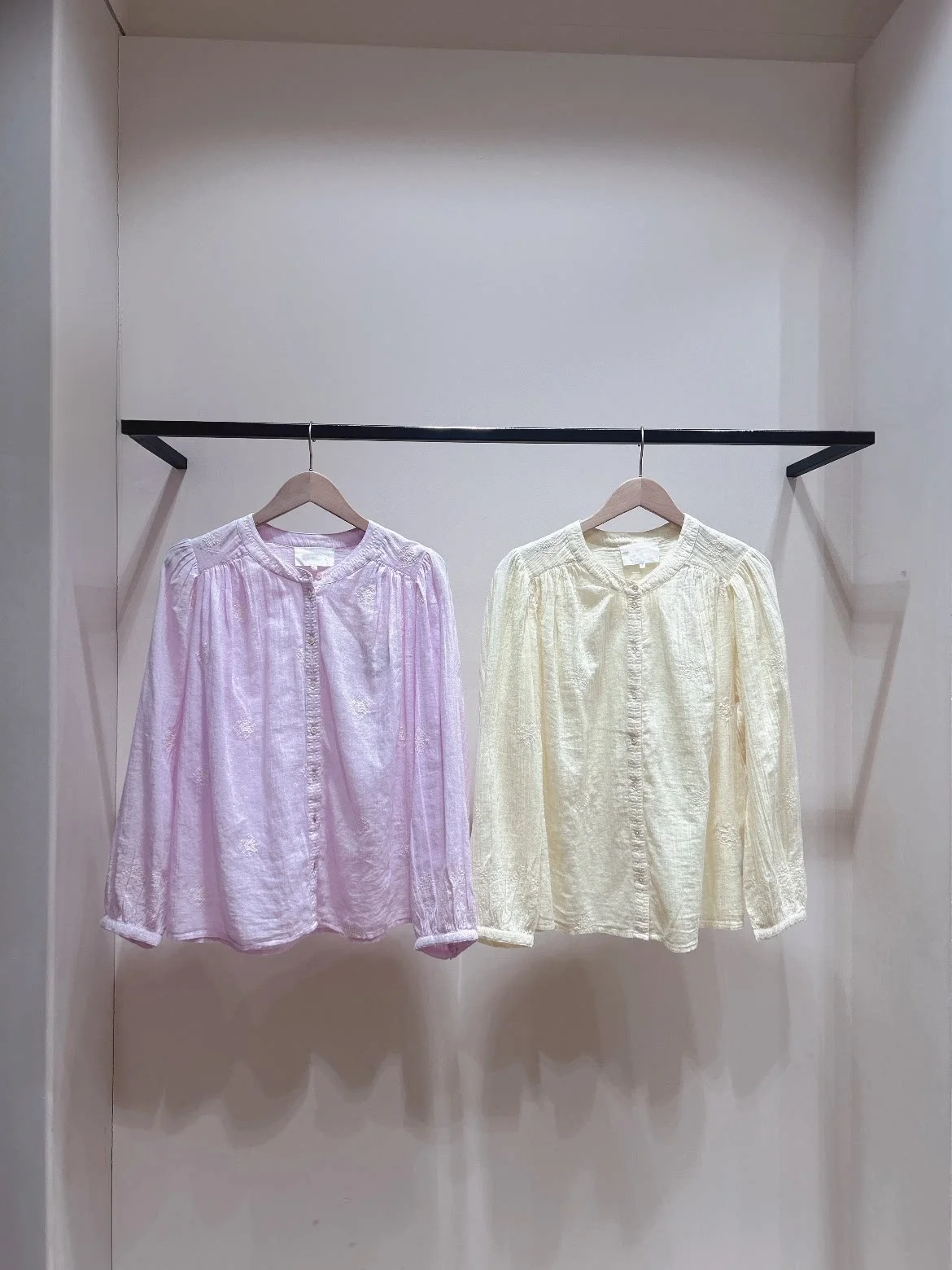 

Spring Summer Pure Color Embroidered Cotton Long Sleeve round Neck Shirt Women's Casual Fit Breathable Comfortable Shirt