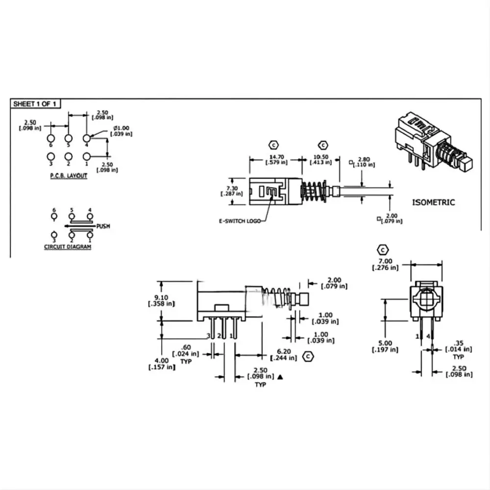 

5PCS Self-locking Straight Key Switch PD-S2 Push-pull Key 6-pin Self-locking​ Switch