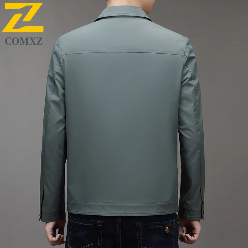 COMXZ Luxury Men Jacket Slim Notch Lapel Solid Color Business Casual Coat High End Travel Lightweight Fashion Autumn Outerwear
