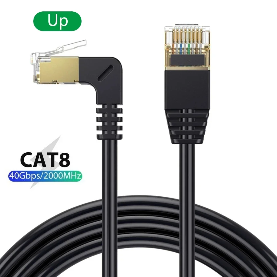 BSN Ultra Slim Cat8 Ethernet Cable SFTP 40Gbps 2000MHz Cat 8 RJ45 Network Lan 90 Degree UP Down Angle Internet Ethernet Cable view 6