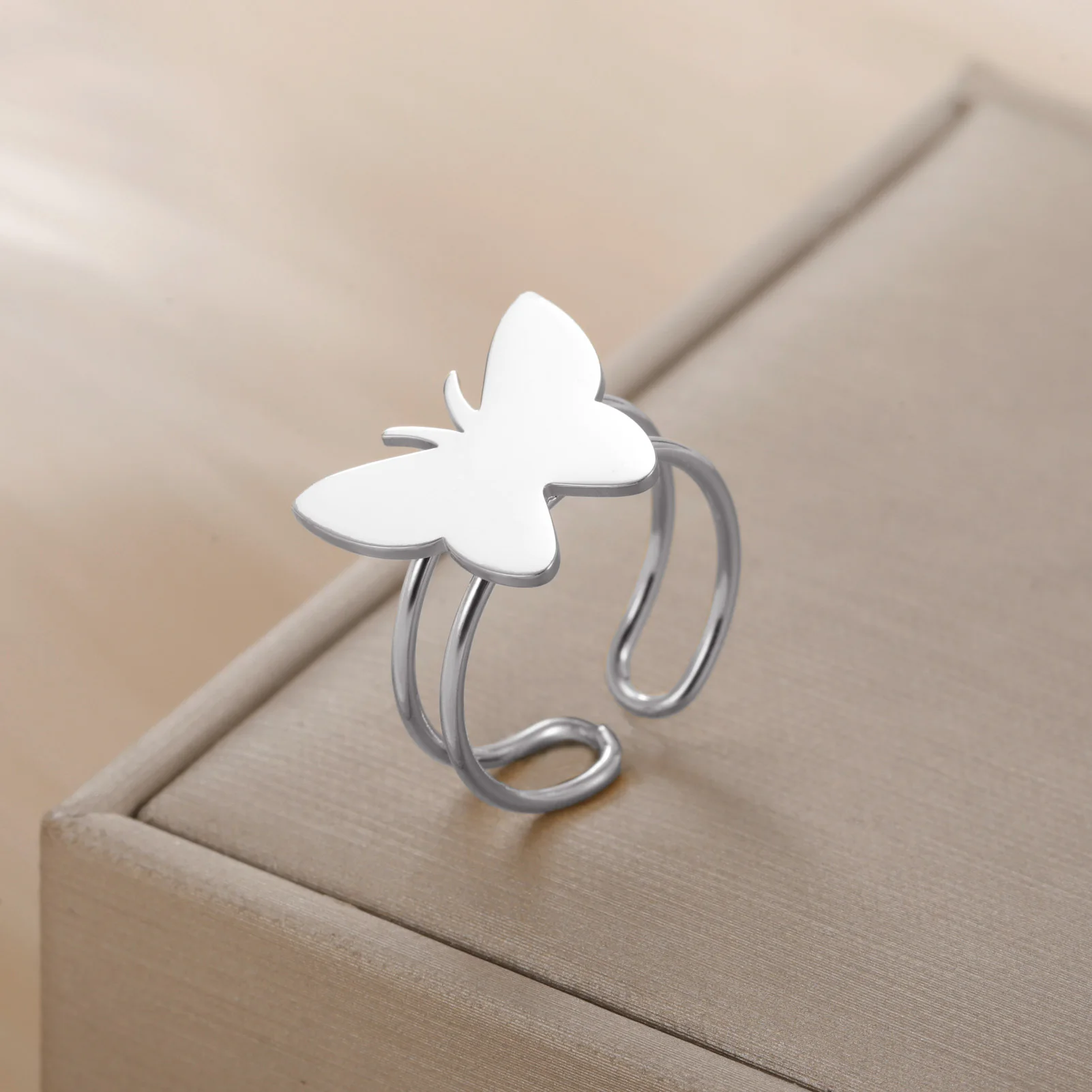 COOLTIME Schmetterling Offenen Frauen Ring Edelstahl Mode Einstellbare Finger Ring Schmuck Zubehör Großhandel Neue – Detail 2