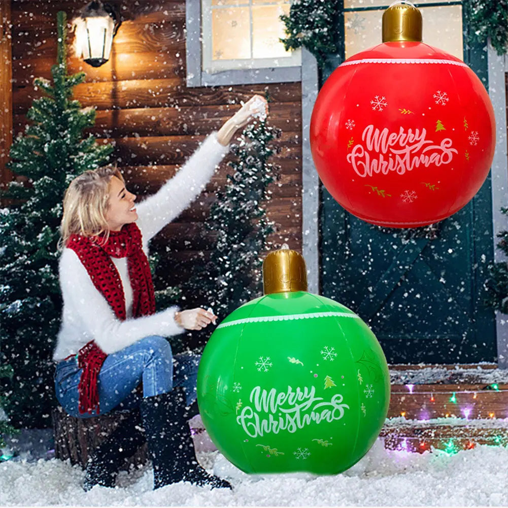 24 Inch Giant Inflatable Christmas Ball Large Outdoor Decorated Ball Christmas Decorations Ball Holiday Yard Lawn Porch Decor