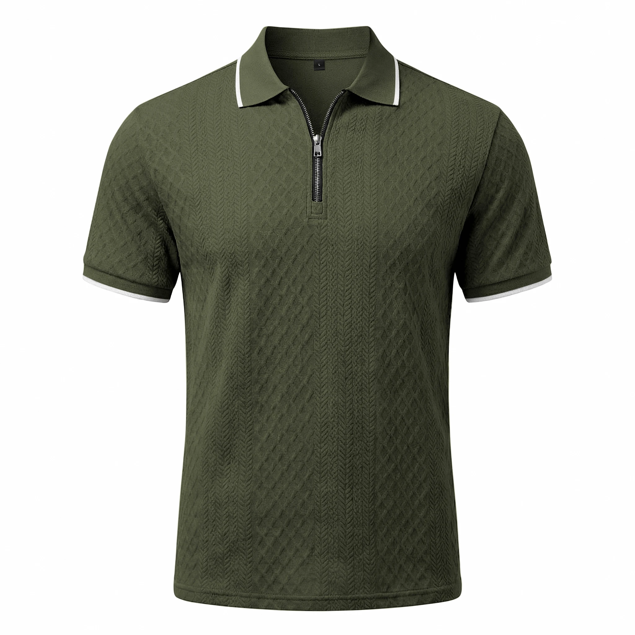 Sommer Herren Casual Business Kurzarm 9-Farben Jacquard 1/4 Reißverschluss Poloshirt | Strukturiertes Polo-Top mit Reißverschluss und kurzen Ärmeln – Detail 11