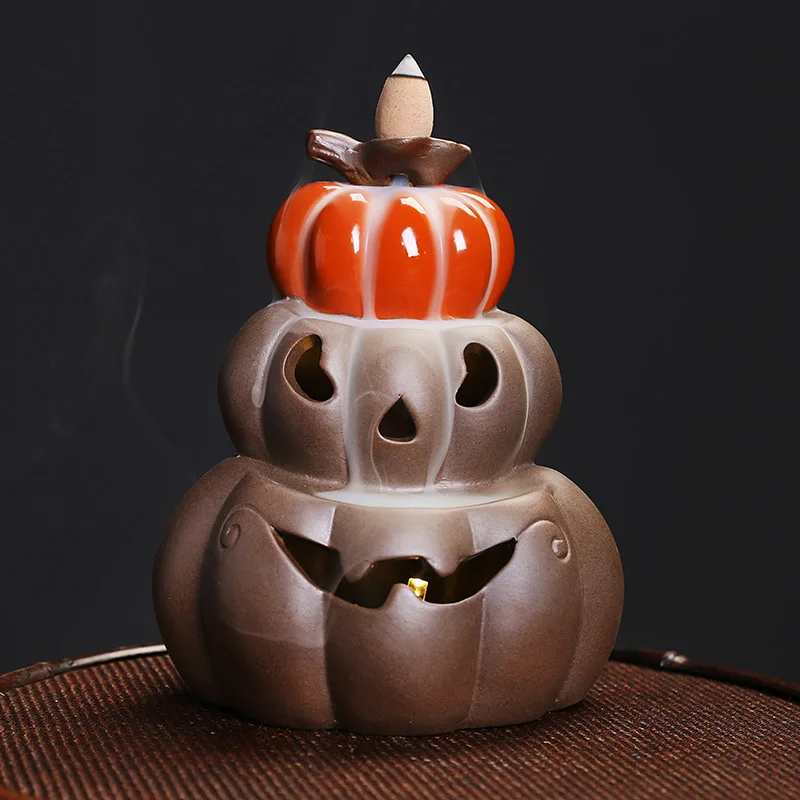 Halloween Decorations Pumpkin Lamp Waterfall Backflow Incense Handmade Incense Holder For Home Relaxation