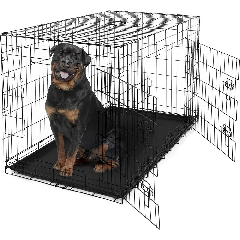 

Adjustable Metal Dog Crate with Leak-Proof Pan, Divider, and Protective Feet, Suitable for Small to Large Dogs, 48 with Single o