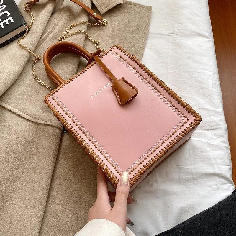 DIY Knitted bag - PU leather hand-sewn womens bag, women's crossbody bag, square bag view 5