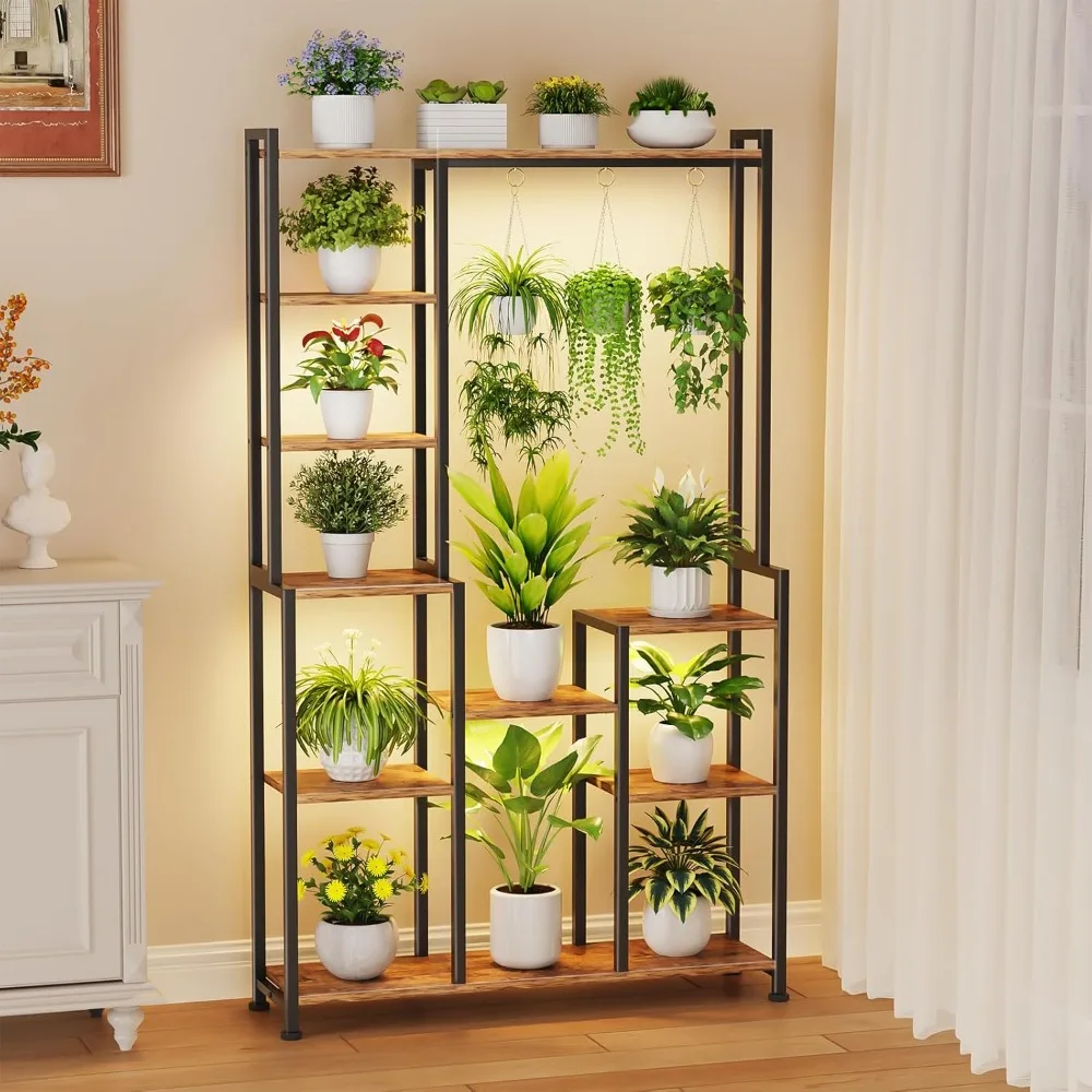 

Plant Stand Indoor with Grow Lights,Tiered Metal Plant Stand 70.87" Tall Plant Shelf with Hooks for Hanging, Display Shelves