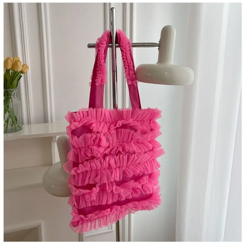 Bolso de hombro de encaje suave para mujer, tipo falda de pastel, bolso de mensajero dulce de malla, bolso de mano de alta capacidad