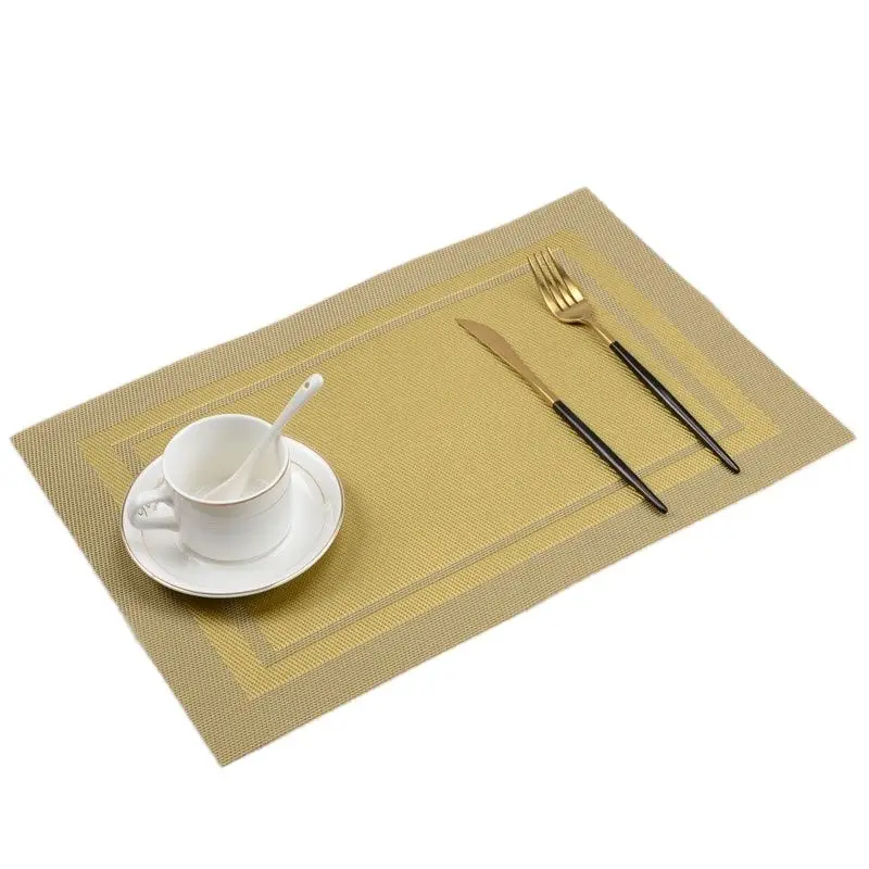 6/4pcs Rectangle Placemat Restaurant Washable PVC Durable Dining Table Weave Mats Frame Teslin Disc Bowl Coaster Non-slip Pad