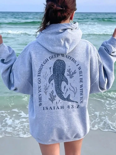Imagen 1 del producto Interesante ballena del océano, sudaderas con capucha estampadas en aguas profundas para mujer, sudadera holgada de Hip Hop con capucha, jerséis con bolsillos, ropa informal de lana de otoño