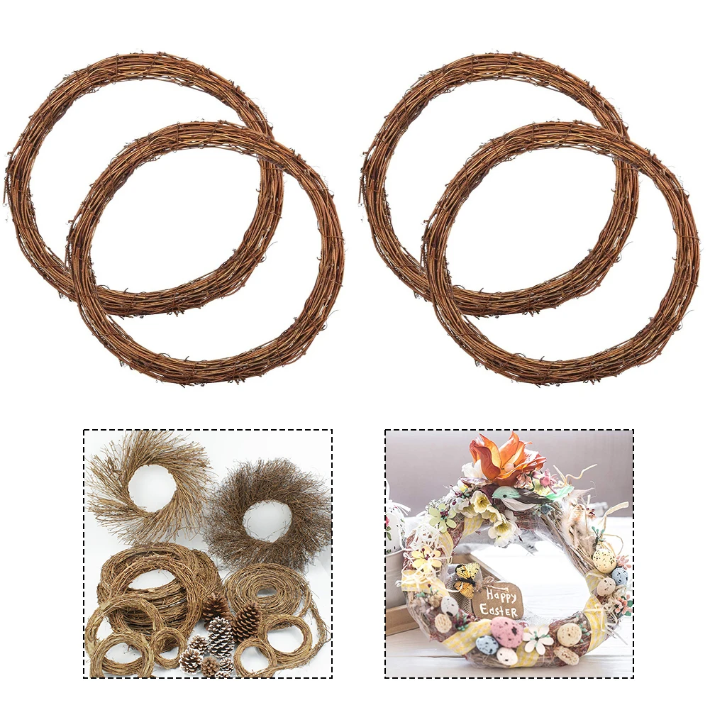 4PC 25cm Christmas Party Decorations Window Door Hanging Xmas Decor Round Rattan Garland Sepak Takraw Wreath Wicker