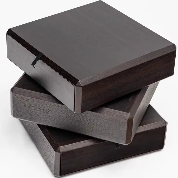 Solid wood smoky color rotating bedside table feeling design Italian minimalist modern simple rotating cstorage side cabinet