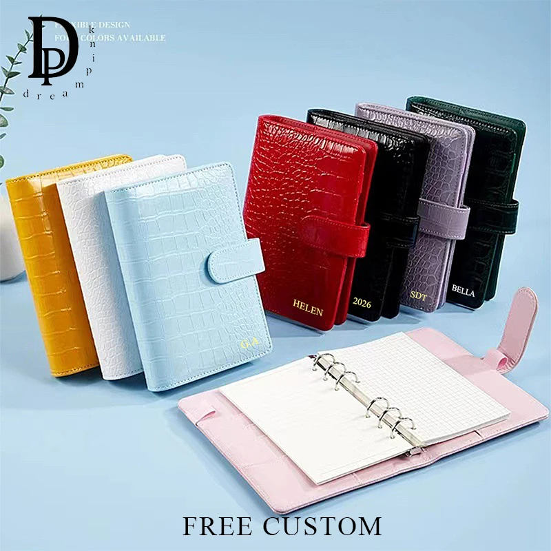 Fashion Engrave Letters A6 Binder Crocodile Leather Pattern Book Cover Monogram Name Retro Business Student Notebook Diary