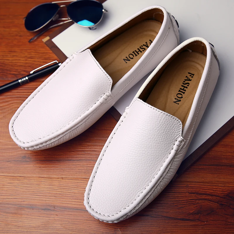 Genuine Leather Designer 38~47 Men\'s Loafers Soft Moccasins Casual Luxury Business Boat Shoes for Men Flats Driving Dress Shoes