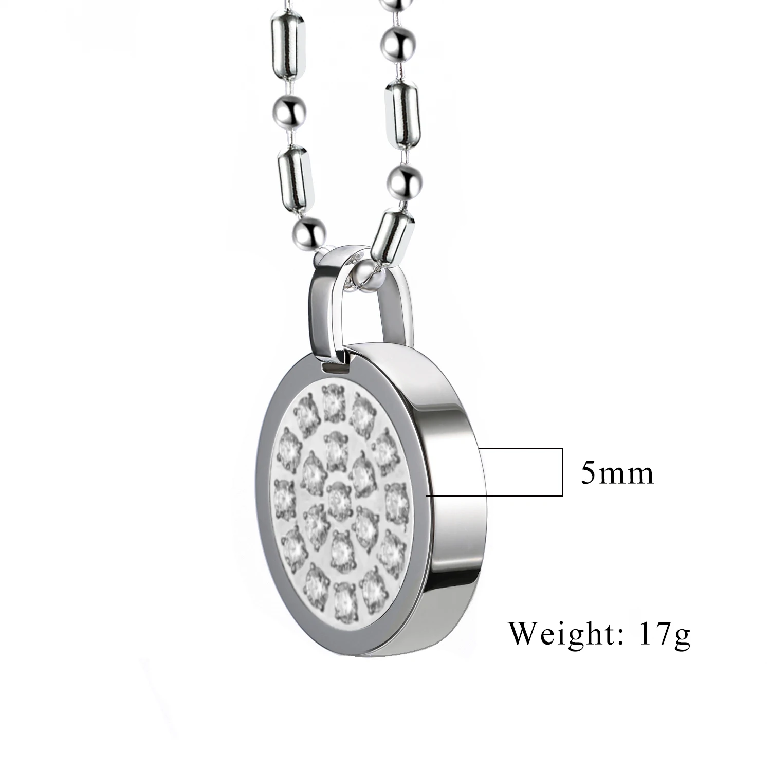 Runde Edelstahl-Halskette für Damen, modischer vulkanischer Stein, Negativ-Ionen-Anhänger, EMP-Schutz mit Schmuckschatulle, Geschenke für die Gesundheit – Detail 2