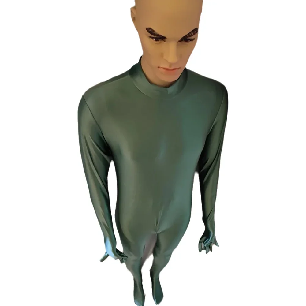 

Men Long Sleeve Gloves Glossy Elasticity Open Crotch Zipper Jumpsuit Fitness Bodycon Playsuit Slim Women Bodysuit COS Costumes