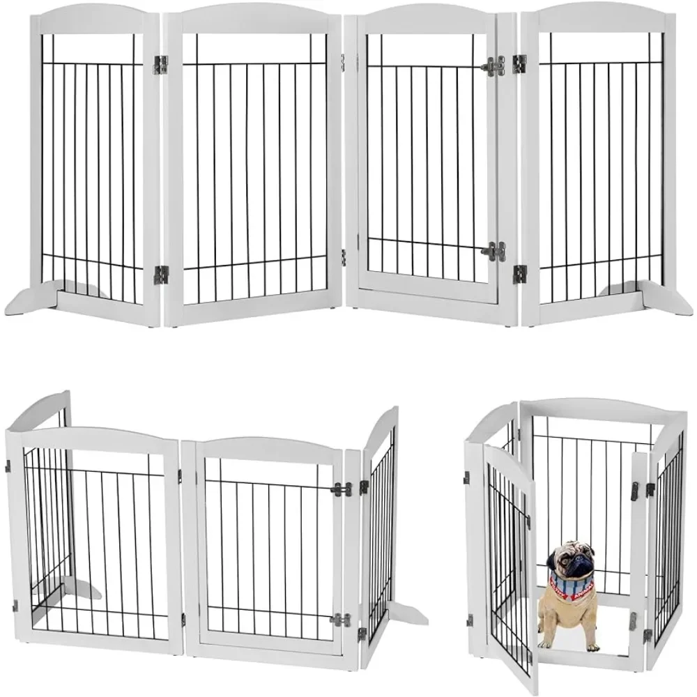 Pet Puppy Safety Dog Fence Stairs Freestanding Pet Gate With Door Foldable Wooden Indoor Dog Gate for House Accessories Supplies