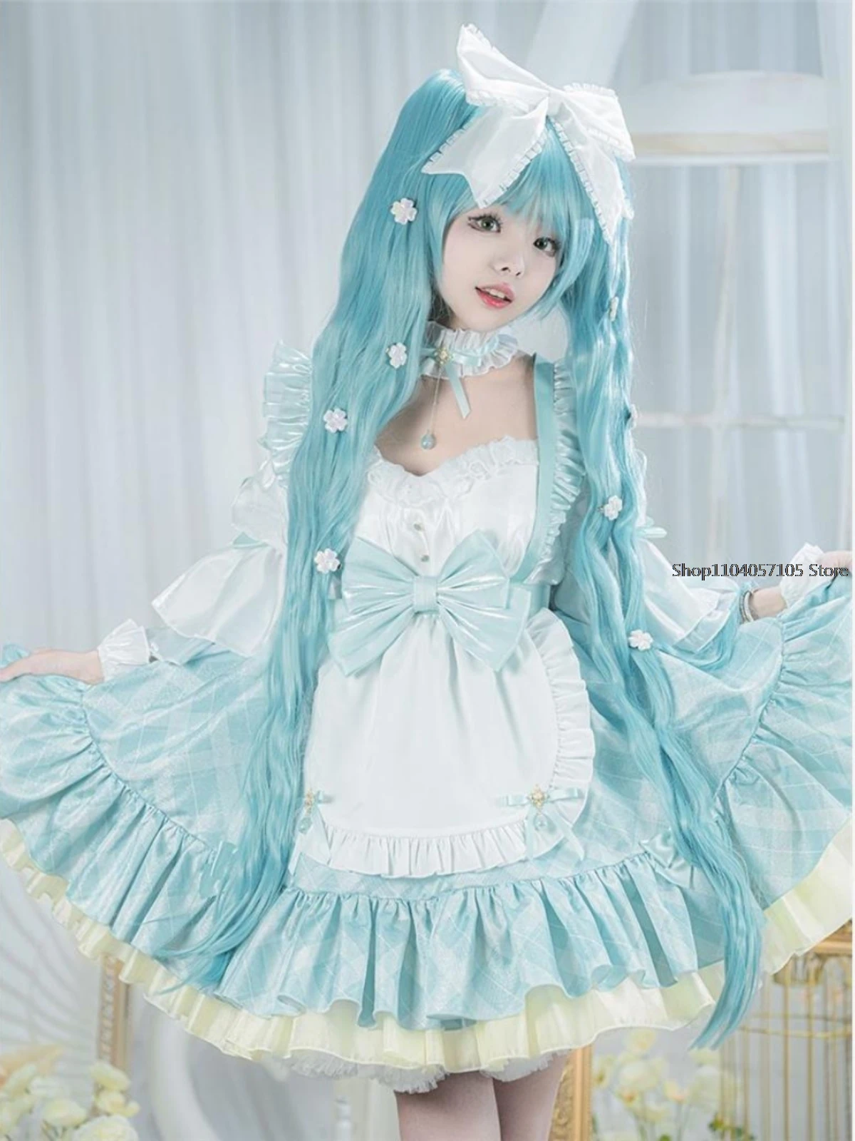 

In stock 16th anniversary New Dress Mikuu Cosplay Costume Wig Full Set Party Dresses Uniform Halloween Carnival Role Play Suit