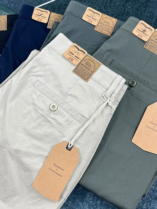 Spring Autumn Pure Cotton Straight Leg Casual Pants Men's American Retro  Color Slim Workwear High End Nine Points Pants