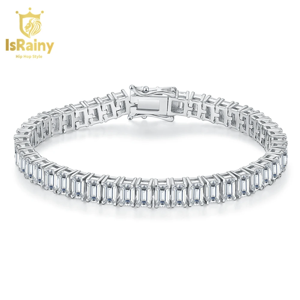 

IsRainy Hip Hop Rock 925 Sterling Silver VVS1 D Real GRA Moissanite Emerald Cut 0.5CT Full Diamonds Bracelets Fine Jewelry Gifts