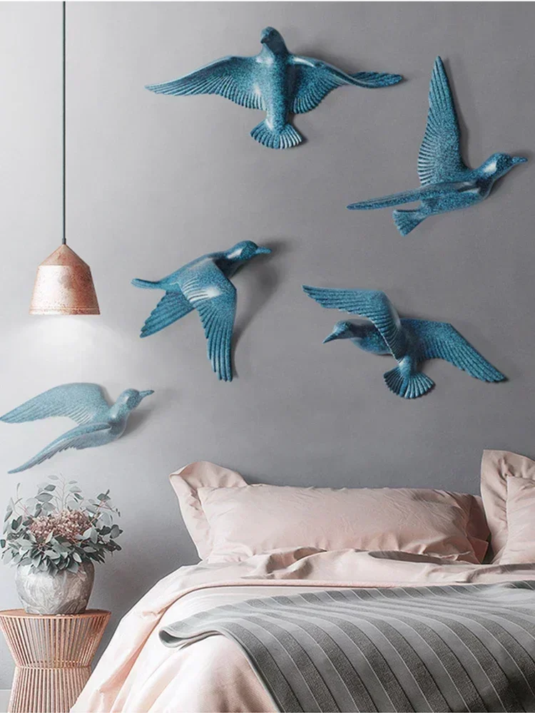 

5PCS European Resin Birds Wall Hanging Pigeon Crafts Decoration Home Livingroom Sofa TV Background 3D Wall Sticker Ornament Art