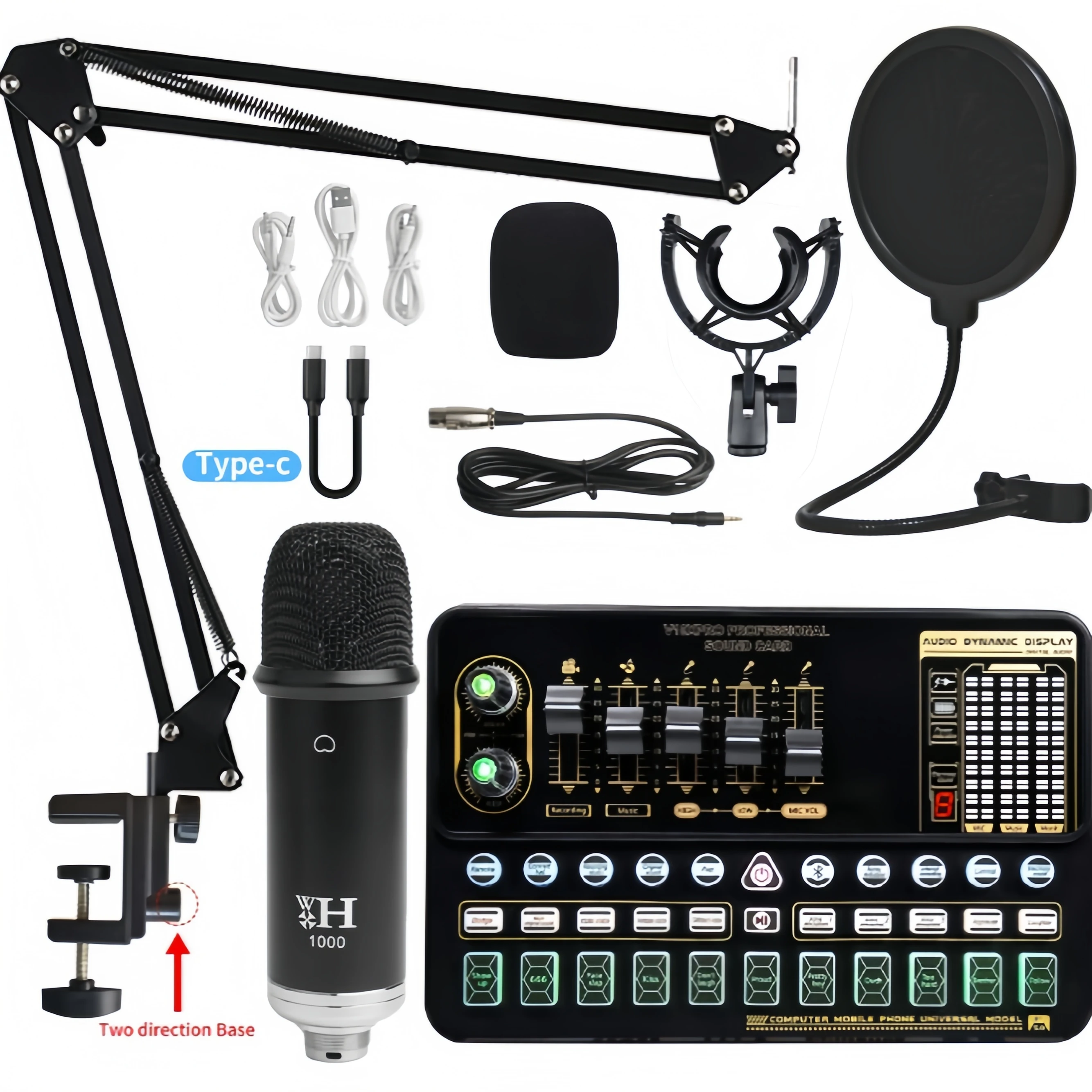 Soundkarte BM900 Mikrofon Set Bluetooth 5.0 Live Studio USB Recording