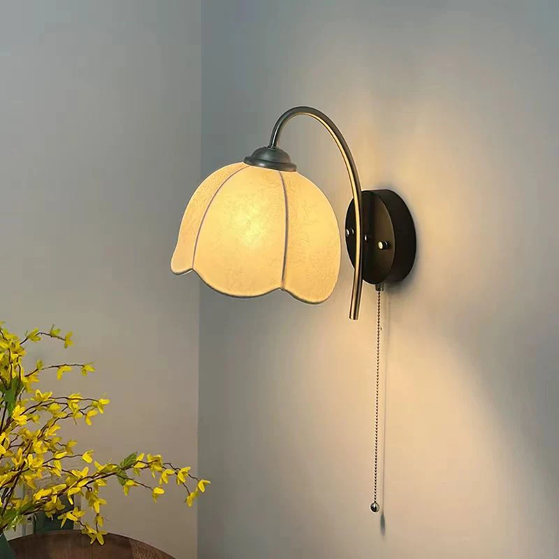 

Nordic Cloth Lampshade Wall Light With Switch E27 Bulb Parlor Bedroom Restaurant Sconce Lamp Silver Rose Gold Metal Dropshipping