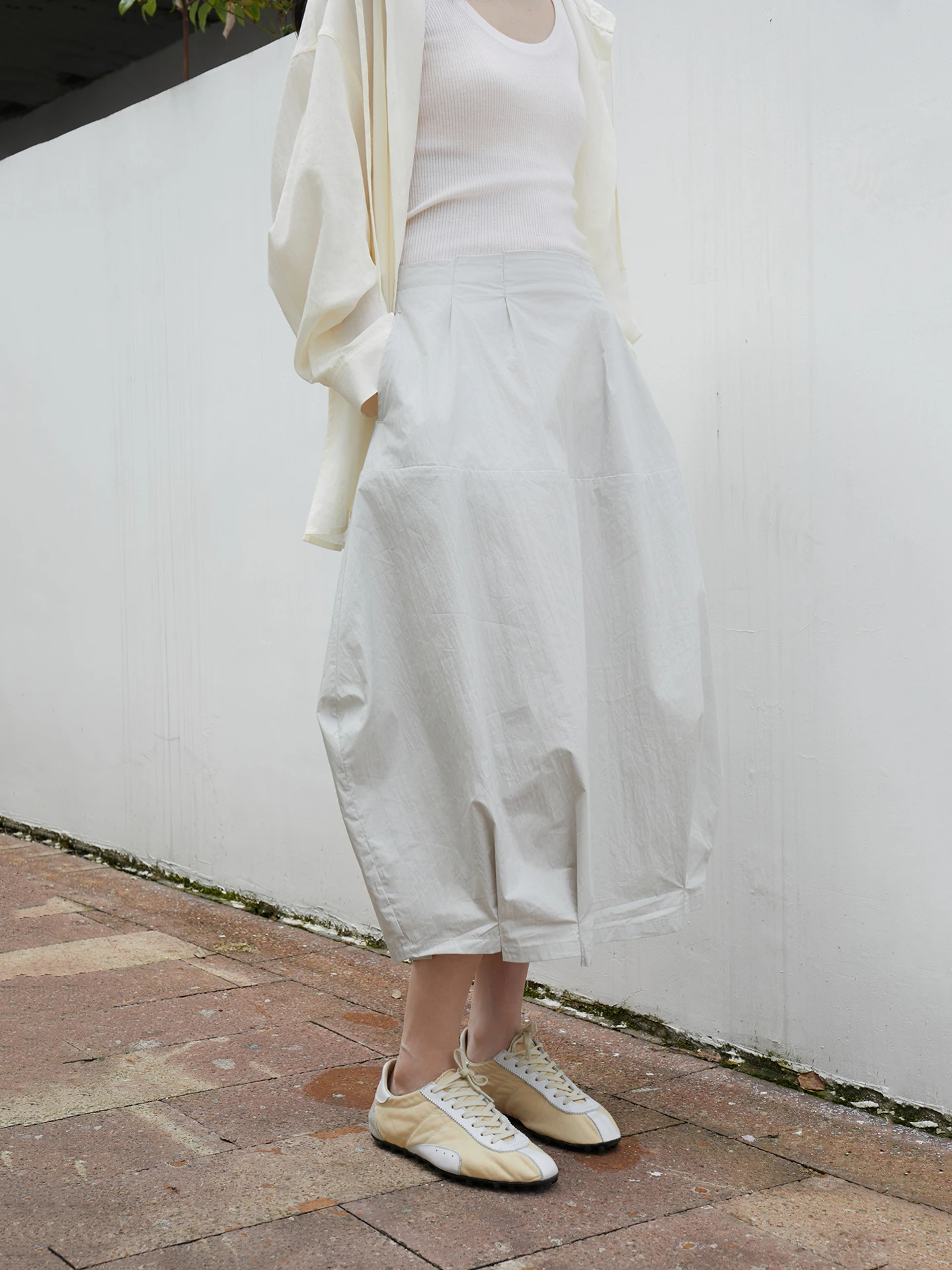 

High Waist Half Skirt with Pleated Flower Bud Design Skin Friendly Breathable Cotton Blend Zipper Closure O Type Skirt for La...