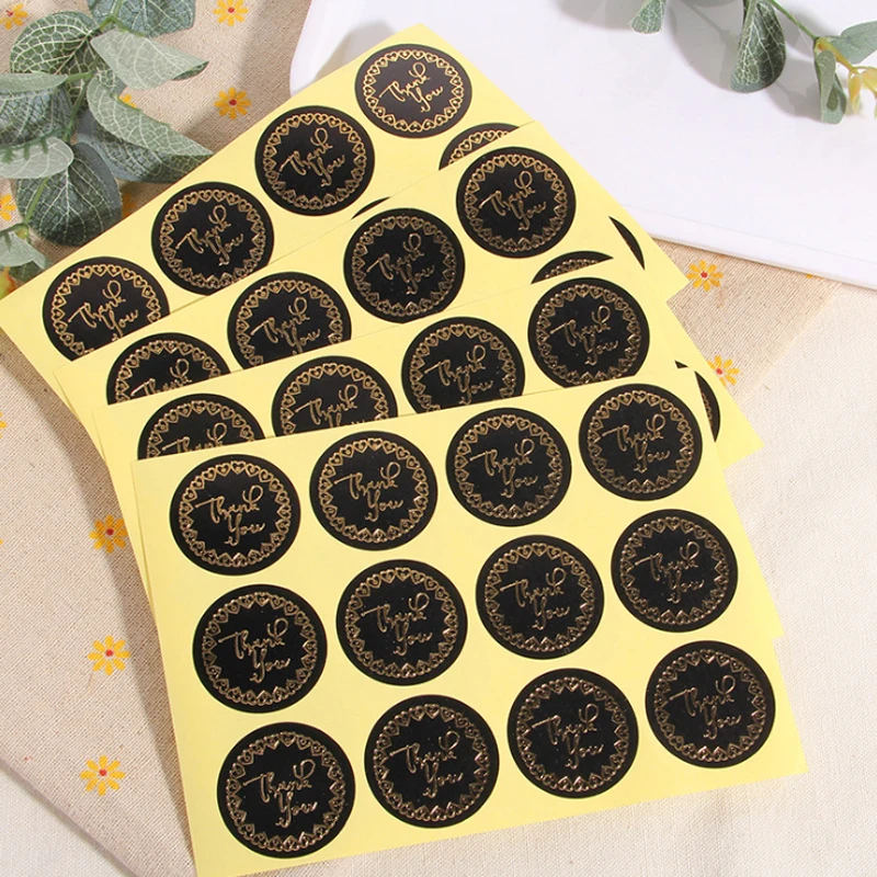 120Pcs/pack Gold Lettered Love Ring Thank You Adhesive Gift DIY Multifunction With Black Background Sealing Stickers