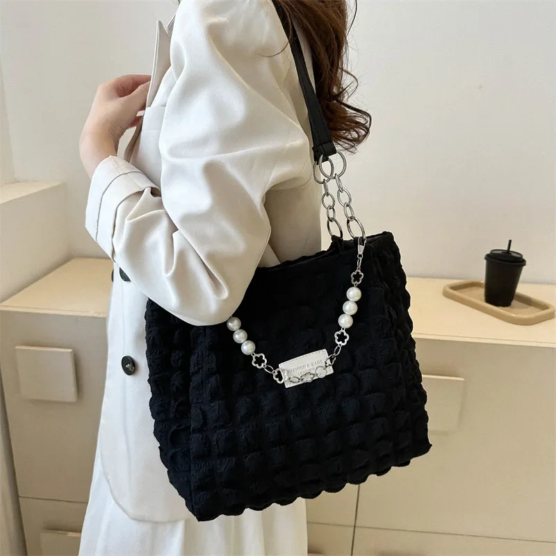 Women Cloud Bubbles Shoulder Bag Soft Cloth Fabric Cute Handbag Casual Tote Light Canvas Shopping Bags Female Cute Books Bags