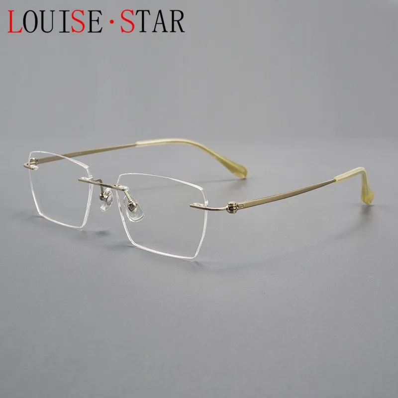 Pure titanium frameless prescription eyeglass frame, ultra light business men's administrative frameless gold wire glasses,