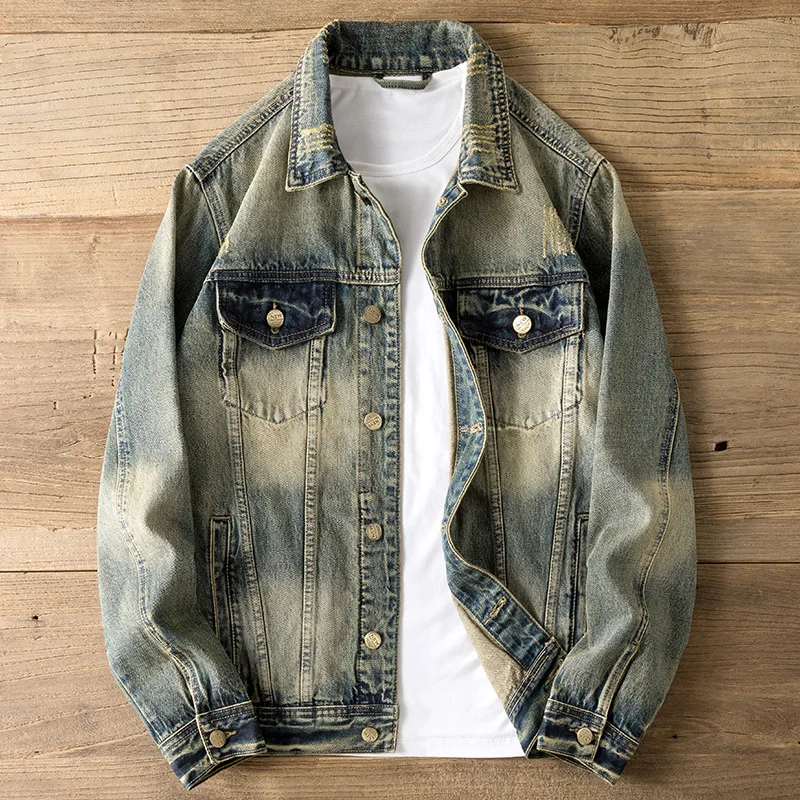 

New Autumn Retro Denim Jacket Men Punk Hip-hop Fashion Washed Retro Distressed Male Cowboy Coat Streetwear Plus Size 5XL 6XL 7XL