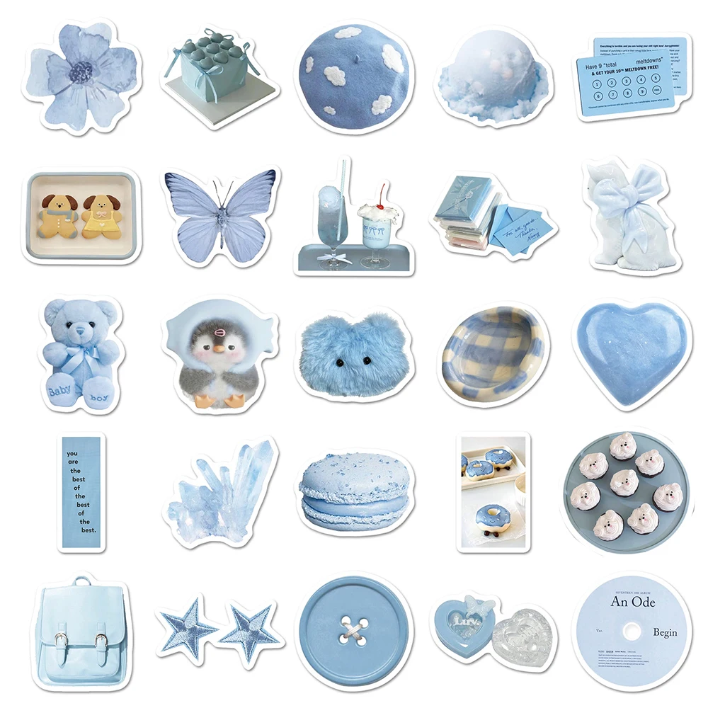 10/30/50pcs Cute Ins Style Light Blue Aesthetic Art Stickers Cartoon Sticker DIY Suitcase Scrapbooking Phone Kawaii Girl Decals