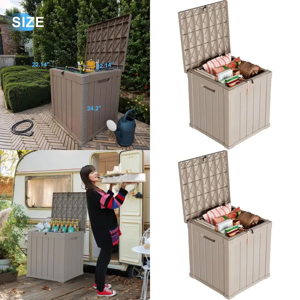 

Weatherproof 50 Gallon Deck Box with Lockable Storage for Outdoor Patio Cushions, Garden Tools, and Pool Supplies (Grey)