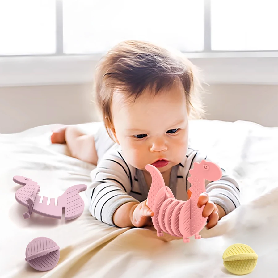 Moeder Kinderen Siliconen Baby Bijtring Speelgoed Kerstcadeaus Voor Kinderen Zintuiglijk Educatief Bpa Gratis Baby Items Dinosaurus Puzzel Voor Baby