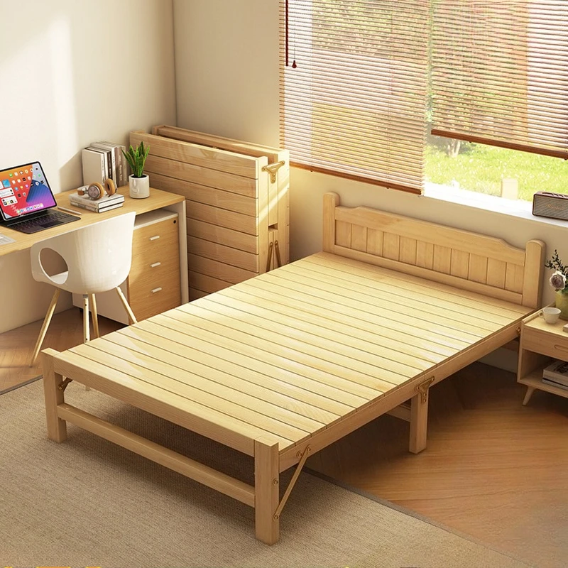 lunch break Folding bed 1.5 meters adult solid wood Single bed With mattress minimalist camas de dormitorio bedroom furniture