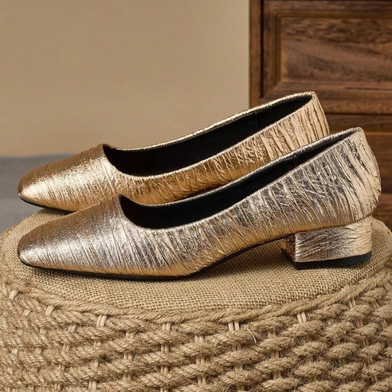 

Women Square Toe 3cm Heel Slip-On Pumps for Outdoor Girls Party Shoes Fashionable Elegant Leisure Low Heels Size 36-44