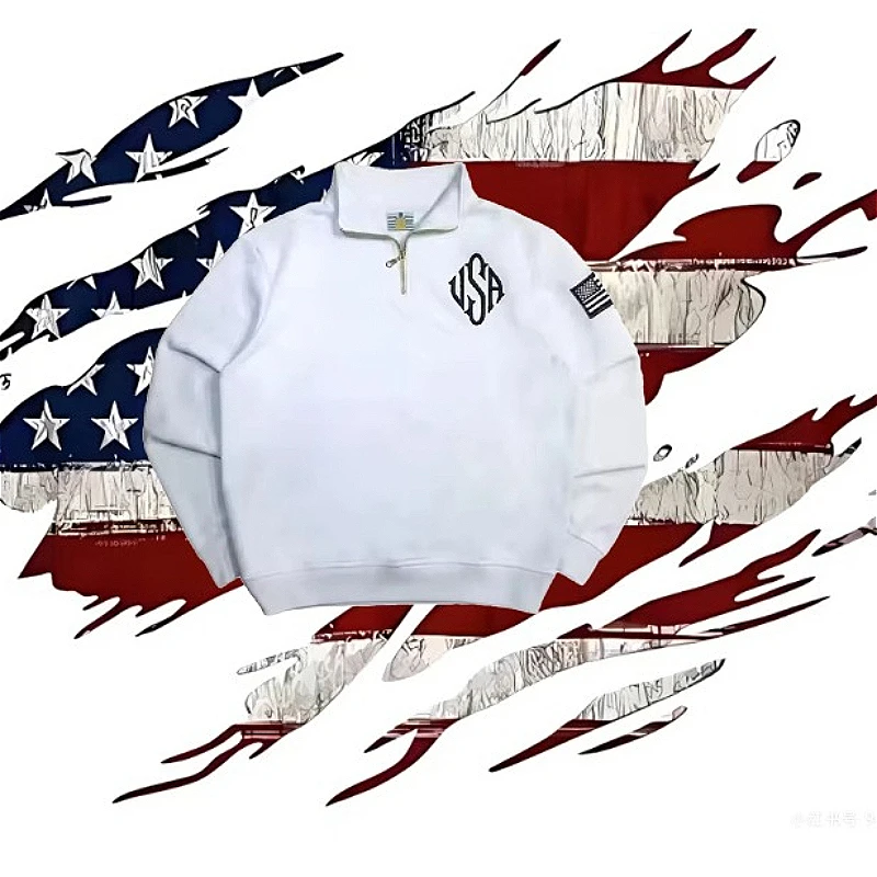 Klassisches Y2K Retro Harajuku American Flag Quarter-Zip-Sweatshirt, amerikanischer Pullover, Streetwear, High Street, lässiges Langarm-Oberteil – Detail 5