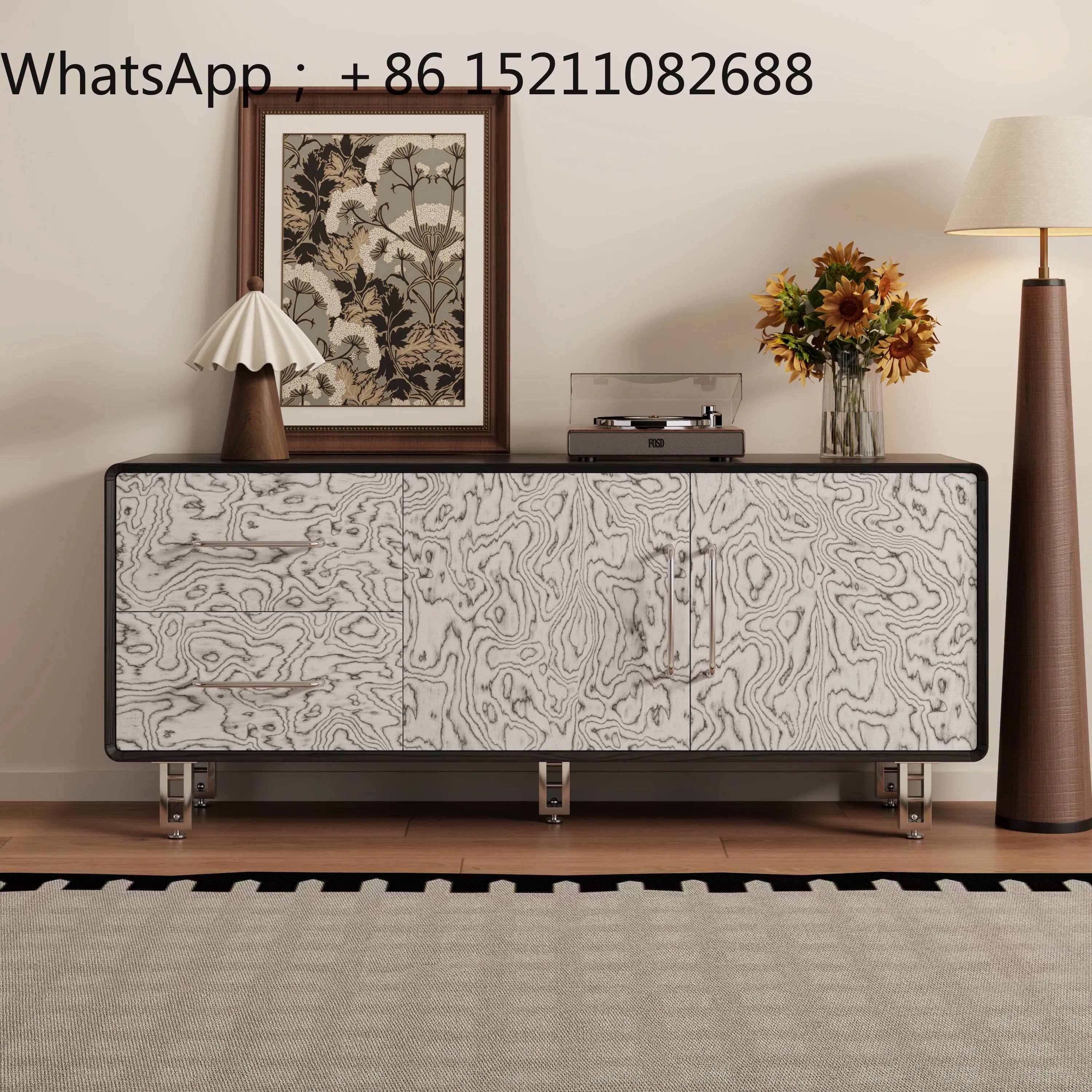 LLY 2026 new dining side cabinet medium antique solid wood living room wall integrated locker sundries locker