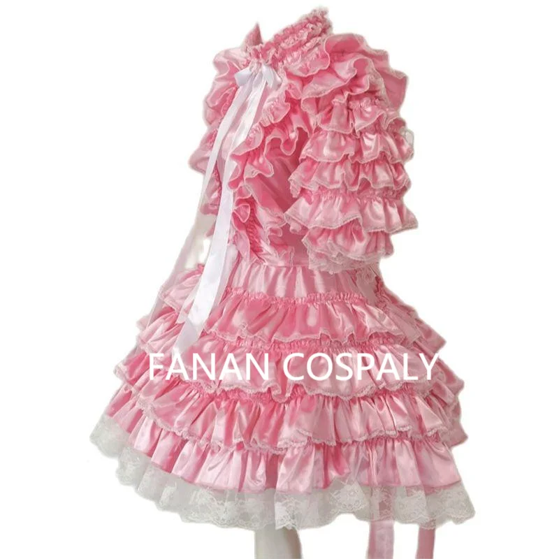 Adult Giant Baby Sexy Girl Pink Satin Dress Sissy Lolita Japanese Maid Gothic Role-playing Lockable Customization