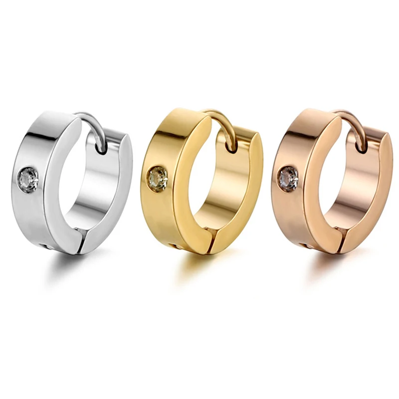New Trendy Round Hoop Earrings Simple Zircon Stainless Steel Circle Earring For Women Men Punk Party Jewelry Brincos