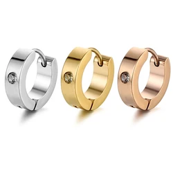 New Trendy Round Hoop Earrings Simple Zircon Stainless Steel Circle Earring For Women Men Punk Party Jewelry Brincos