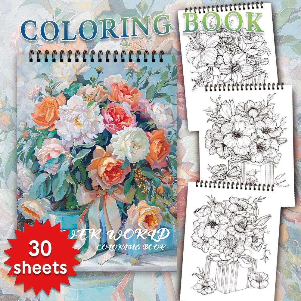 30 Sheets Adult Spiral Coloring Book, 11.2x 8.3in,100gsm Thick Paper, Suitable for Halloween Gift, Christmas Gift