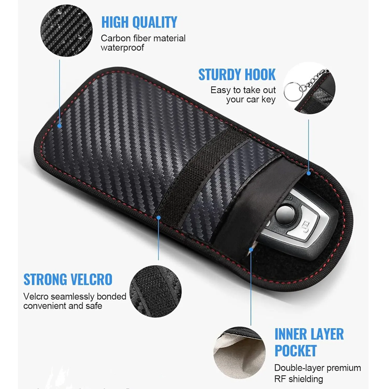 Bolsa de fibra de carbono RFID para llave de coche, Funda universal para llavero de coche, blindaje de señal móvil, bolsa de bloqueo RFID sin llave