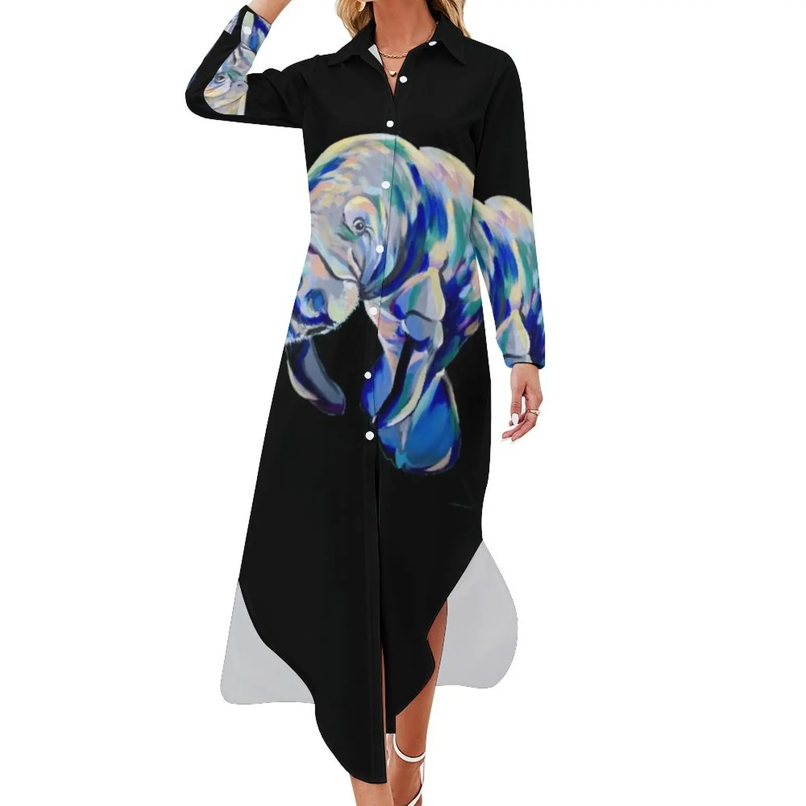 

Manatee Painting - Gift For Manatee Lovers - Manatee Gift Long Sleeved Shirt Dress prom dresses dress women elegant luxury