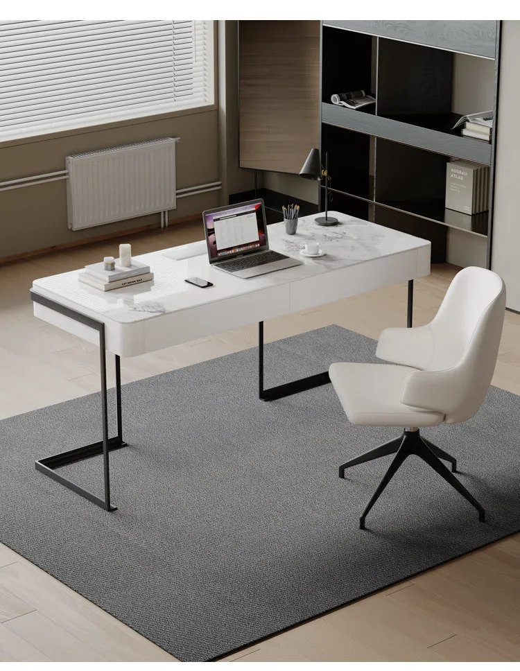 &Italian Style Rock Board Desk Study Modern Simple Home High-end Small Apartment Light Luxury Iron Office Building