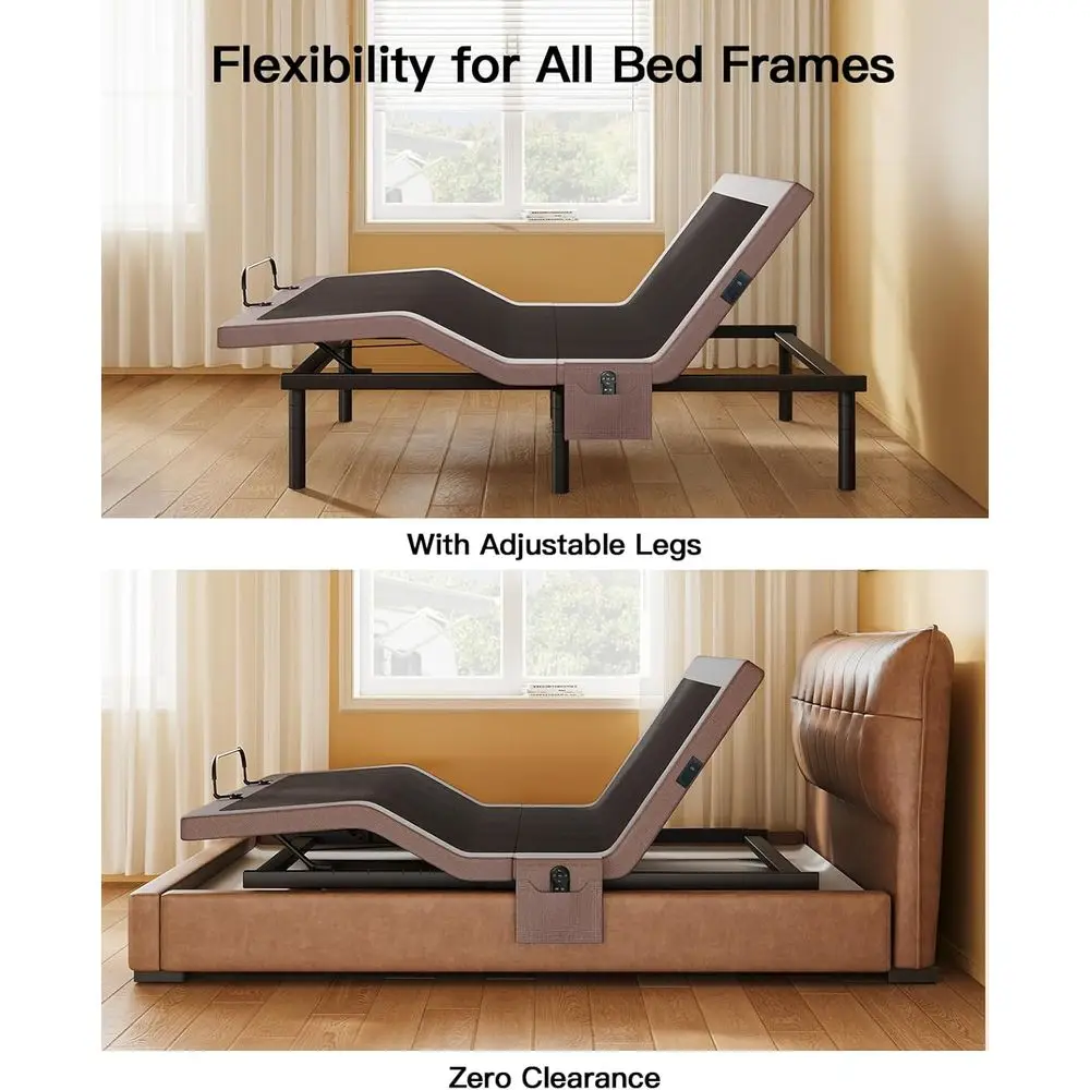 إطار سرير كهربائي قابل للتعديل بحجم كوين أمادا، تصفية صفر، وضع الجاذبية، إمالة الرأس/القدم، 4 منافذ USB، جهاز تحكم عن بعد لاسلكي، سهل